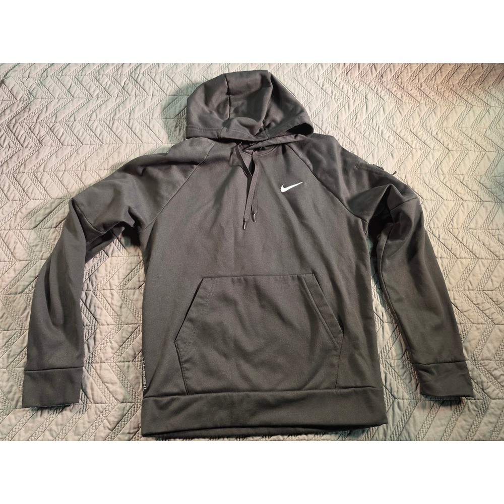 Nike Therma-FIT Hoodie Mens Small Black Pullover Sweatshirt Sleeve Pocket